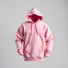 front view of a blank pink hoodie mockup isolated on gray background