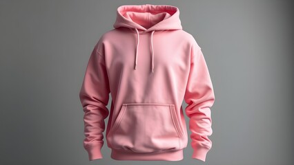 front view of a blank pink hoodie mockup isolated on gray background