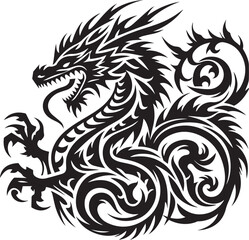 Tribal Dragon Tattoo vector  Design black on white background