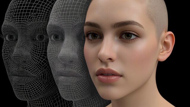 Digital human face evolution from wireframe to realistic rendering