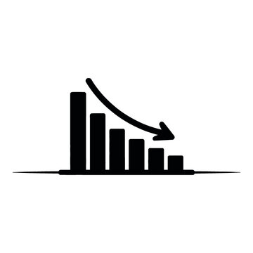 Black silhouette of a bar graph showing a downward trend with a curved arrow indicating decline