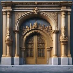 Obraz premium Ornate Golden Entrance: A Majestic Architectural Masterpiece of Grandeur and Detail
