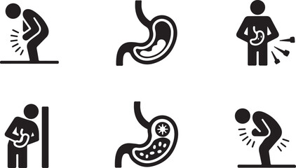 Stomach Ailment Icon Set Flat Vector Illustration for Health and Care