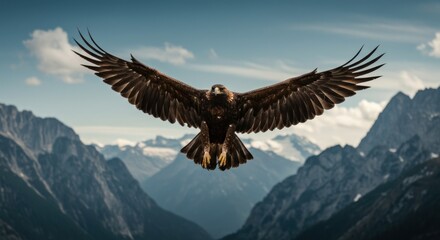 Majestic Golden Eagle Soaring Above Alpine Peaks