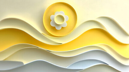 Abstract Yellow and White Paper Layers with Sun Shape