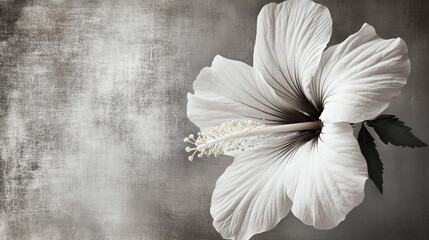 Elegantly artistic monochrome depiction of a blooming hibiscus flower, showcasing natural beauty and style over a textured minimalist background.