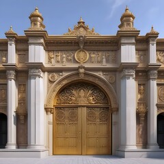 Obraz premium Opulent entrance adorned with golden carvings and neoclassical architectural elements