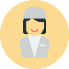 Smiling female worker wearing a hat and uniform.