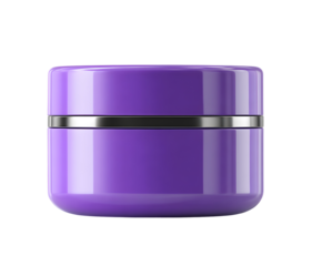 A sleek, glossy purple cosmetic jar with a silver accent on a white background. This modern, premium container is perfect for luxury beauty creams.
