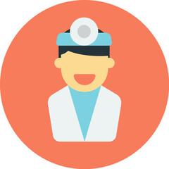 A smiling doctor wearing a white coat and headlamp, presented in a circular icon.