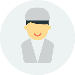 Simple vector illustration of a person wearing a hat and jacket, depicted from the chest up.
