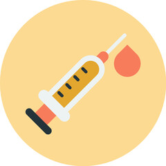 A medical syringe with a single drop of liquid.
