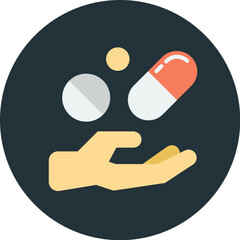 A hand holding various pills and capsules, representing healthcare and medication.