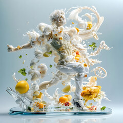 Surreal Human Sculpture Made of Cream, Fruits, and Motion Elements