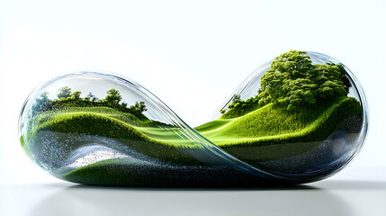 Surreal Infinity Glass Terrarium with Lush Green Landscape