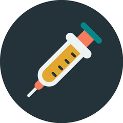 Flat icon of a medical syringe, showing a simple, colorful design.