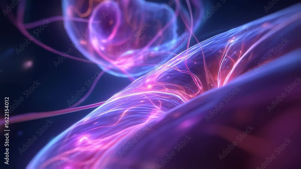 Aufkleber futuristic graphic of smooth muscle beneath bladder lining with random neon pulses highlighting hype