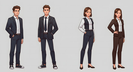 Obraz premium Flat-Style Business Character Vector Set — Diverse Professional Office Avatars for Corporate Animation, UI Design, and Explainer Videos in Clean Minimalist Style