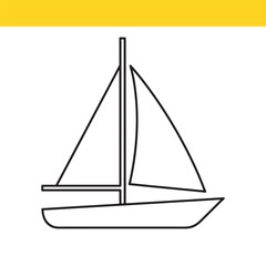 Simple line icon of a sailboat. Minimalist yacht drawing for marine, travel, and transport concepts on an isolated background.