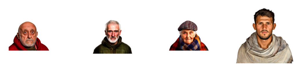 Diverse group of elderly and young individuals with unique expressions
