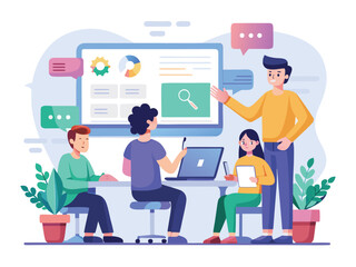 Diverse team collaborating on digital project teamwork collaboration