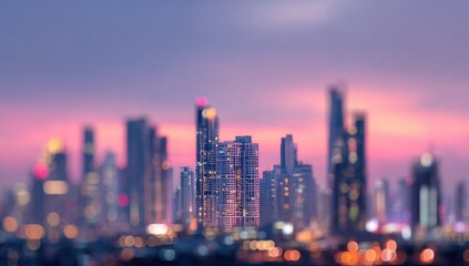 Fototapeta premium Blurred cityscape at dusk, soft colors