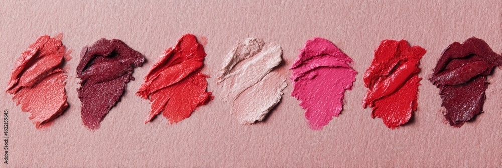 Poster colorful lipstick smears create playful shapes on textured paper with empty space above for creative