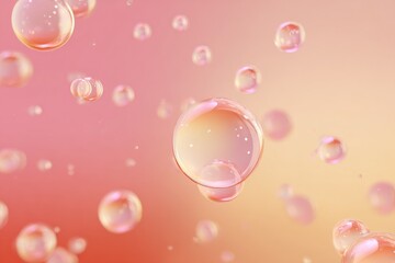 Pink and orange gradient background with translucent bubbles of varying sizes