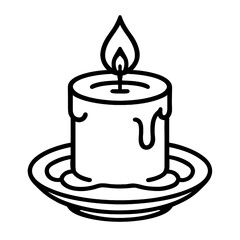 Burning Candle on a Plate Line Art Vector - Simple and Elegant Illustration