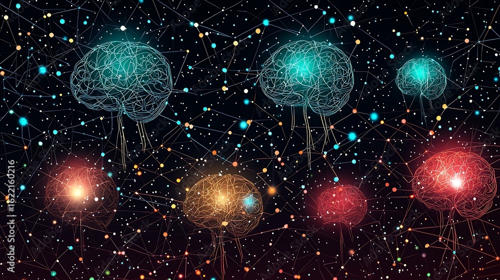 Poster intelligence insight analytics data cognition learning concept, abstract neural networks concept in 