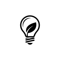Black and White Light Bulb with Leaf Inside Illustration.