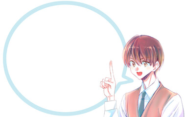 話す学生　笑顔　指さし　吹き出し