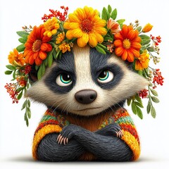 A Grumpy NeedleFelted Badger Detailed Portrait of a Handcrafted Animal Character