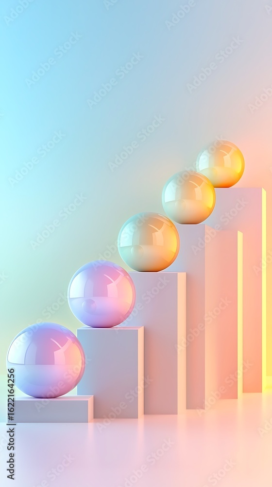 Poster abstract geometry with gradient spheres and steps