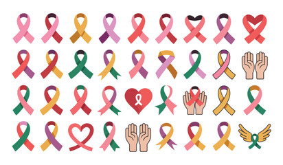 Diverse Cancer Awareness Ribbons Representing Hope and Support for Patients