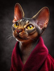 A Stylish Sphynx Cat in a Delicate Outfit Studio Portrait Captures Exquisite Detail and Grace