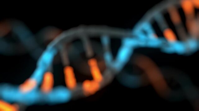3D rendered DNA strand with distinct glowing patches representing unstable CGG repeat expansions at fragile chromosomal loci.