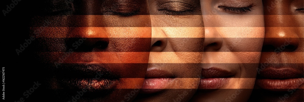 Aufkleber diversity of skin tones displayed in horizontal stripes with light illuminating from above and space