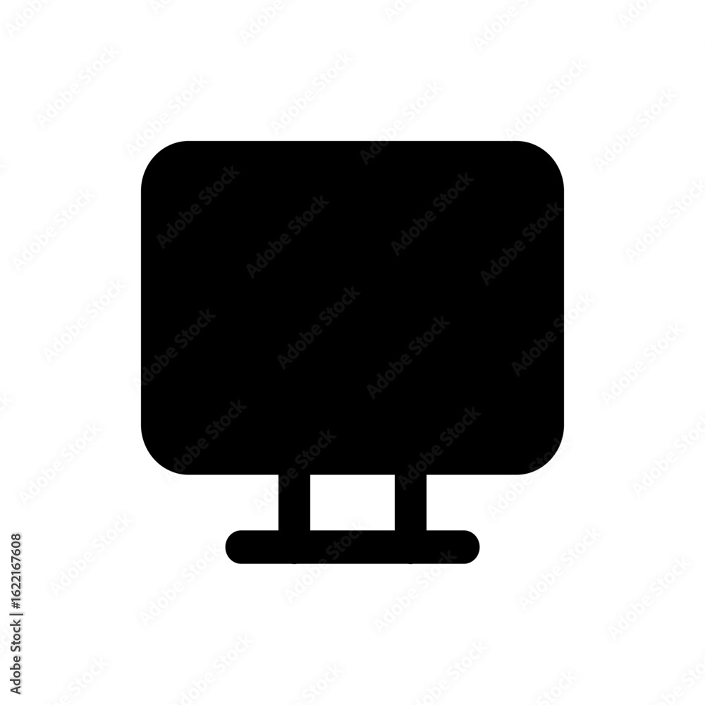 Poster a solid black computer monitor with a rounded screen and a rectangular stand is displayed centrally