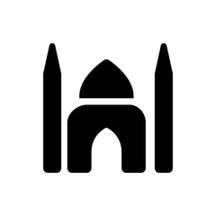 Illustration of a mosque silhouette with minarets and a dome against a white background in a simple style