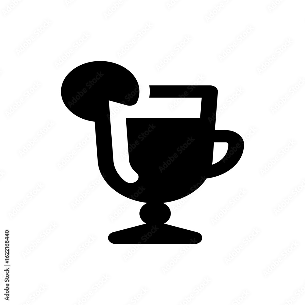 Poster silhouette of a stemmed glass with a handle and a round garnish against a white background plain vie