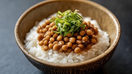 Natto and rice bowl with green onions