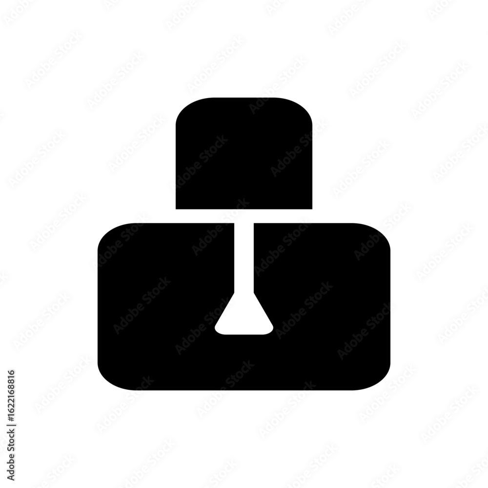 Poster stylized depiction of a person in silhouette with a distinct head and torso shape in solid black col