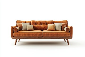 Elegant modern orange sofa with textured cushions