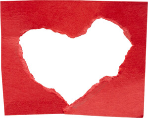 empty torn paper red heart  stencil, love and heartbreak concept 3D graphics
