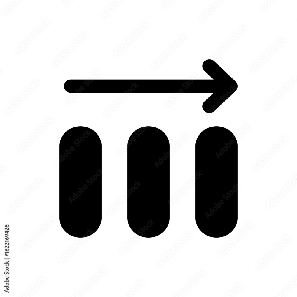 Poster black arrow pointing right above three vertical rounded rectangles indicating movement and progressi