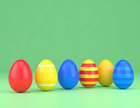Colorful Easter eggs on a lime green background