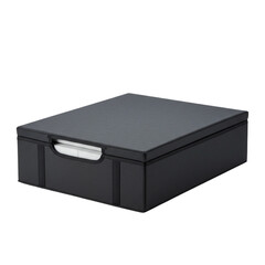 Black storage box for modern office storage. Sleek design for home storage.
