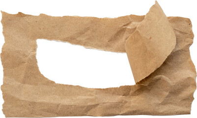 Torn brown paper with a ripped edge and empty space in the center isolated on white background for craft or design use