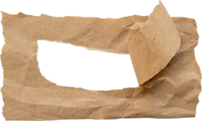 Torn brown paper with a ripped edge and empty space in the center isolated on white background for craft or design use